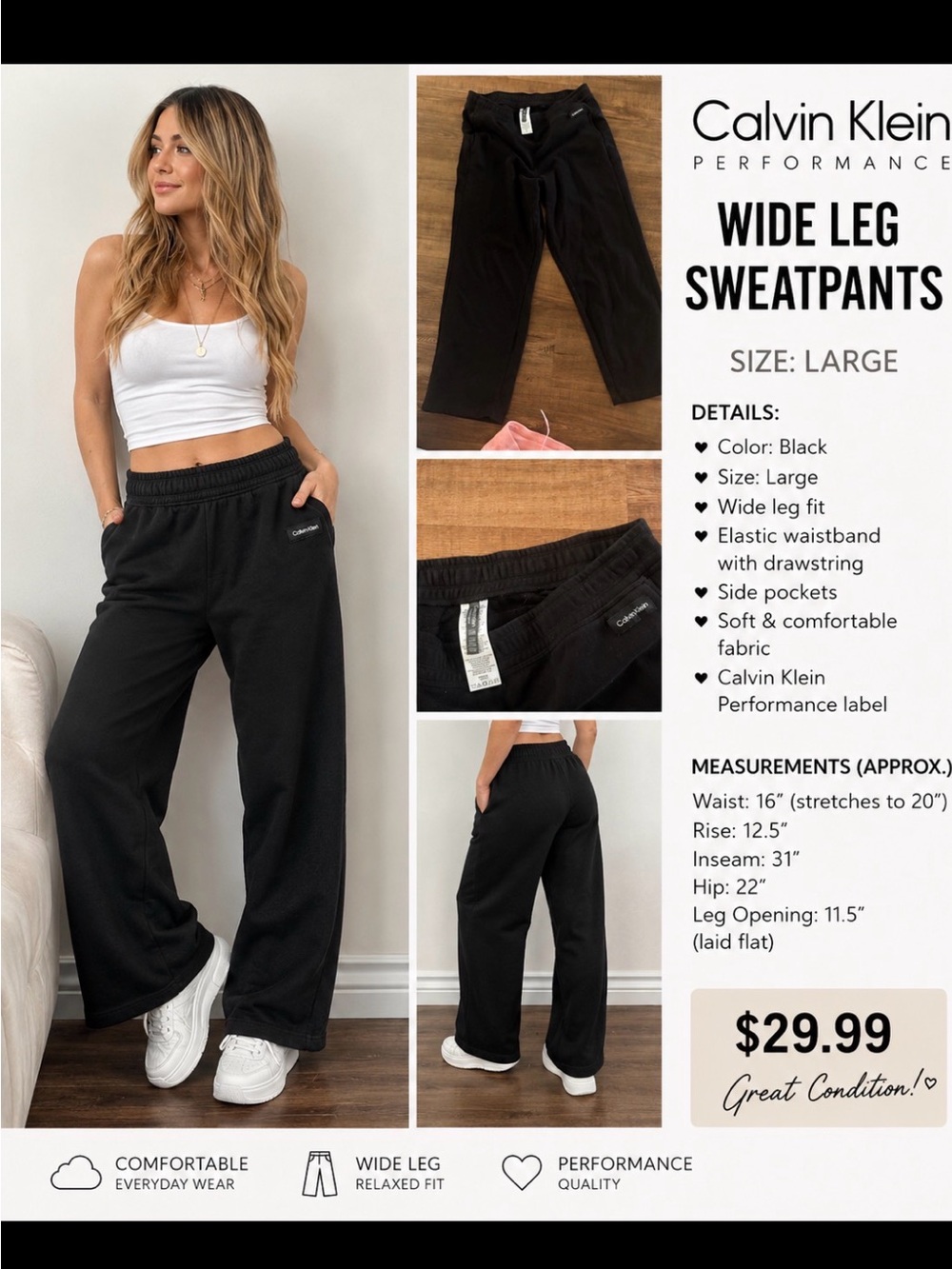 Calvin Klein Black Wide Leg Sweatpants